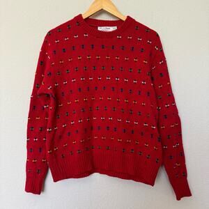 Vintage 80s 90s red wool sweater crewneck geometric intarsia knit Jos A Bank M